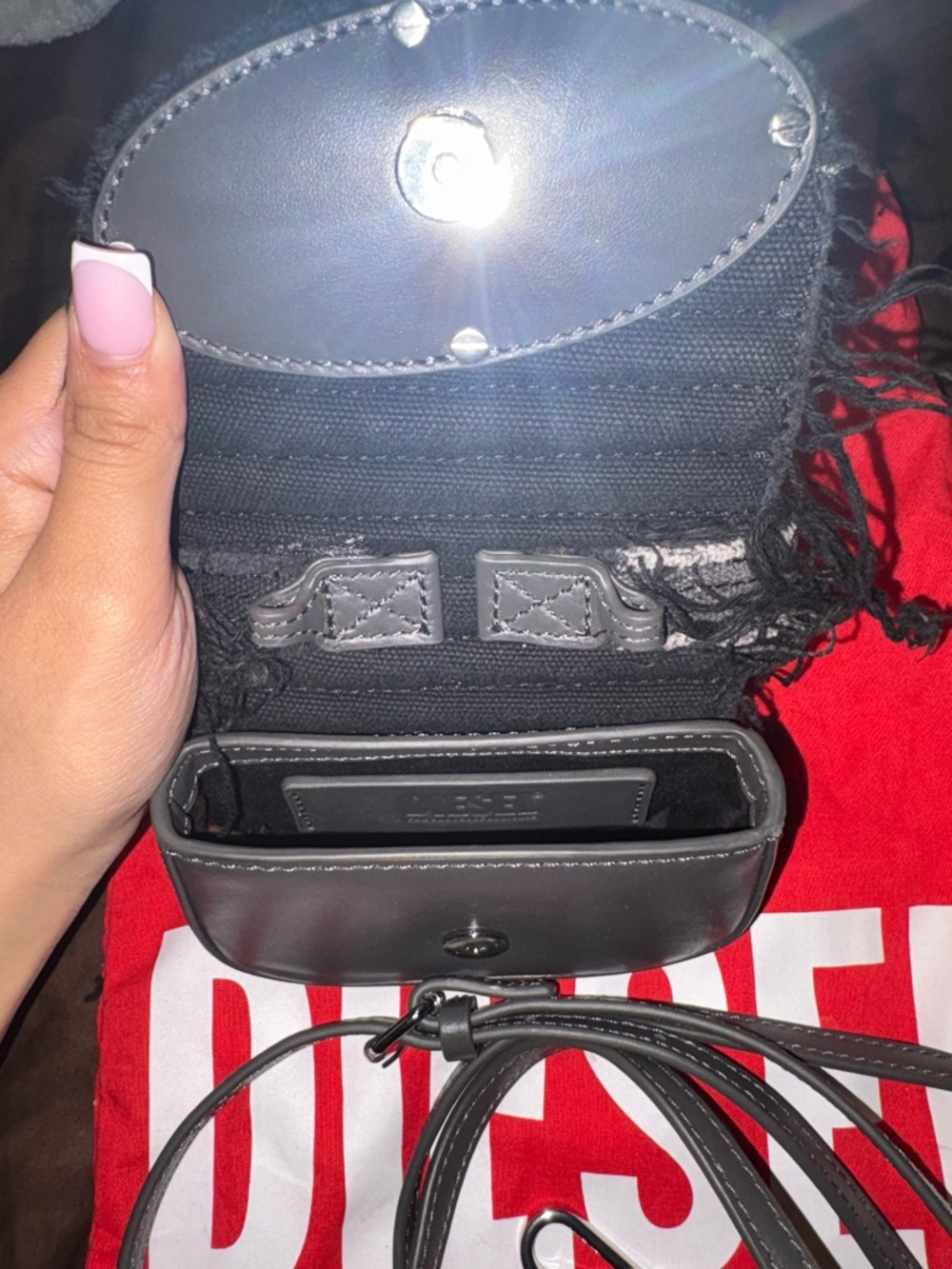 Diesel Black Quilted Mini Bag with Crystal Logo Emblem - Picture 4 of 4